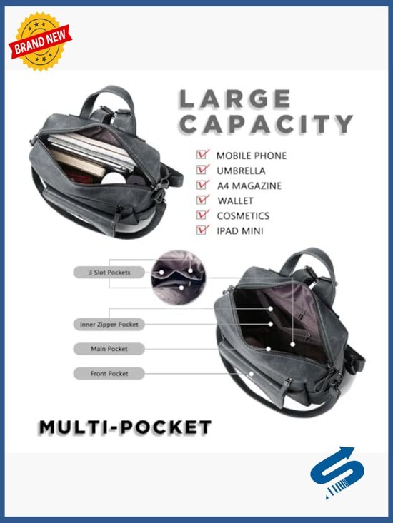 Faux Leather Backpack Purse, Multi-Pocket Travel Daypack, Adjustable Shoulder main image 4